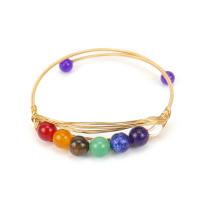 Gemstone Bracelets, Brass, with Natural Stone, gold color plated, Adjustable & Unisex Inner Approx 57mm 