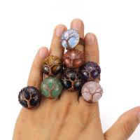 Gemstone Brass Finger Ring, with Natural Stone, antique copper color plated, Adjustable & for woman 20mm, Inner Approx 20mm 