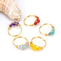 Gemstone Brass Finger Ring, with Natural Stone, gold color plated & for woman Inner Approx 18mm 