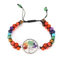 Gemstone Woven Ball Bracelets, Natural Stone, with Brass & Iron, Tree, Adjustable & for woman 30mm Approx 22 cm 