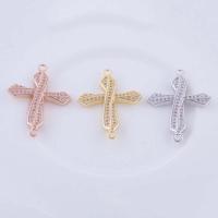 Cubic Zirconia Micro Pave Brass Connector, Cross, plated, DIY & micro pave cubic zirconia & 1/1 loop 