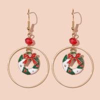 Christmas Earrings, Zinc Alloy, with Crystal, gold color plated, Christmas Design & for woman & enamel & with rhinestone, mixed colors 