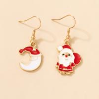 Christmas Earrings, Zinc Alloy, Santa Claus, gold color plated, Christmas Design & for woman & enamel, mixed colors 