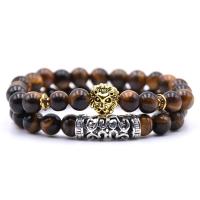 Tiger Eye Stone Bracelets, with Lava & Zinc Alloy, 2 pieces & Unisex, 8mm Approx 7.48 Inch 