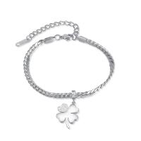 Titanium Steel Bracelet & Bangle, with 5cm extender chain, Four Leaf Clover, Vacuum Ion Plating, fashion jewelry & adjustable & for woman & with rhinestone cm 