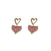 Cubic Zircon Micro Pave Brass Necklace, Heart, gold color plated, fashion jewelry & micro pave cubic zirconia & for woman, pink 