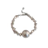 Plastic Pearl Necklace, Brass, with Plastic Pearl, irregular, silver color plated, fashion jewelry & for woman, silver color 