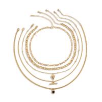Fashion Multi Layer Necklace, Iron, with Zinc Alloy, with 7cm extender chain, Heart, gold color plated, fashion jewelry & multilayer & for woman & with rhinestone, golden cm, 45 cm 