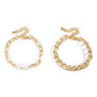 Bracelets en aluminium, avec perle de plastique & fer, avec 5cm chaînes de rallonge, Placage de couleur d'or, 2 pièces & bijoux de mode & réglable & pour femme, doré cm, Vendu par fixé