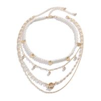 Fashion Multi Layer Necklace, Plastic Pearl, with Iron & Zinc Alloy, with 7cm extender chain, gold color plated, fashion jewelry & multilayer & micro pave cubic zirconia & for woman cm, 45 cm 