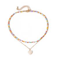 Glass Seed Beads Necklace, Seedbead, with Zinc Alloy, with 7cm extender chain, Heart, gold color plated, Double Layer & fashion jewelry & for woman, multi-colored cm, 45 cm 