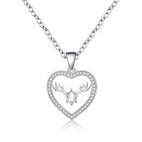 Cubic Zircon Micro Pave Sterling Silver Necklace, 925 Sterling Silver, Heart, platinum plated, micro pave cubic zirconia & for woman & hollow, original color Approx 17.7 Inch 