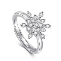 Cubic Zirconia Micro Pave Sterling Silver Finger Ring, 925 Sterling Silver, Snowflake, platinum plated, Adjustable & micro pave cubic zirconia & for woman, original color 