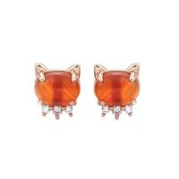 Agate Stud Earring, 925 Sterling Silver, with Red Agate, plated, fashion jewelry & for woman 