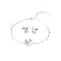 Cubic Zirconia Micro Pave Sterling Sliver Jewelry Sets, 925 Sterling Silver, bracelet & earring, Antlers, platinum plated & micro pave cubic zirconia & for woman, original color, 200mm 