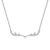 Cubic Zirconia Micro Pave Sterling Silver Necklace, 925 Sterling Silver, Antlers, plated, micro pave cubic zirconia & for woman Approx 17.7 Inch 