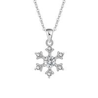 Cubic Zirconia Micro Pave Sterling Silver Necklace, 925 Sterling Silver, Snowflake, platinum plated, micro pave cubic zirconia & for woman, original color, 450mm 