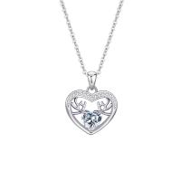 Cubic Zircon Micro Pave Sterling Silver Necklace, 925 Sterling Silver, Heart, platinum plated, micro pave cubic zirconia & for woman, original color Approx 17.7 Inch 