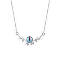 Cubic Zircon Micro Pave Sterling Silver Necklace, 925 Sterling Silver, with Moonstone, Antlers, platinum plated, micro pave cubic zirconia & for woman, original color, 450mm 