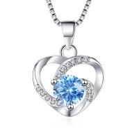 Cubic Zircon Micro Pave Sterling Silver Necklace, 925 Sterling Silver, Heart, platinum plated & micro pave cubic zirconia & for woman Approx 17.7 Inch 
