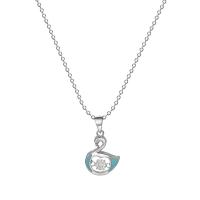 Cubic Zirconia Micro Pave Sterling Silver Necklace, 925 Sterling Silver, Swan, platinum plated, micro pave cubic zirconia & for woman & enamel, original color Approx 17.7 Inch 