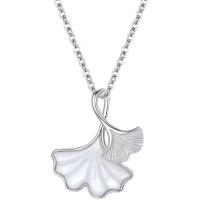 Sterling Silver Jewelry Necklace, 925 Sterling Silver, with Shell, Ginkgo Leaf, plated, fashion jewelry & for woman Approx 17.7 Inch 