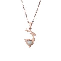 Sterling Silver Jewelry Necklace, 925 Sterling Silver, with Pearl Shell, Deer, plated, fashion jewelry & for woman Approx 17.7 Inch 