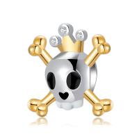 Halloween Jewelry Bead, 925 Sterling Silver, Skull, plated, micro pave cubic zirconia, original color Approx 4.5mm 