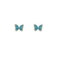 Zinc Alloy Rhinestone Stud Earring, Butterfly, plated, Korean style & for woman & enamel & with rhinestone 