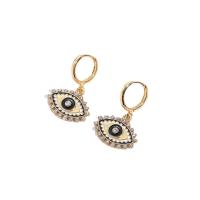 Huggie Hoop Drop Earring, Zinc Alloy, Evil Eye, plated, for woman & enamel & with rhinestone 