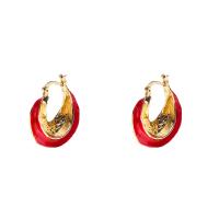 Zinc Alloy Huggie Hoop Earring, gold color plated, for woman & enamel 25mm 