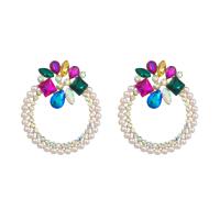Plastic Pearl Zinc Alloy Earring, with Plastic Pearl, Donut, plated, for woman & with rhinestone & hollow 
