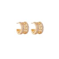 Brass Earring Stud Component, gold color plated & micro pave cubic zirconia 
