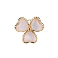 Brass Clover Pendant, with Shell, Three Leaf Clover, gold color plated, for woman 