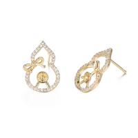 Brass Earring Stud Component, Calabash, gold color plated, micro pave cubic zirconia & for woman 