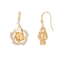 Brass Earring Drop Component, Flower, gold color plated, DIY & micro pave cubic zirconia & for woman 
