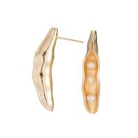 Brass Earring Stud Component, with Plastic Pearl, gold color plated, DIY & for woman 