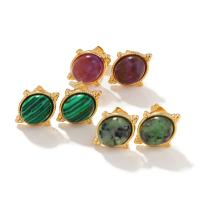Gemstone Stud Earring, 304 Stainless Steel, with Gemstone, Vacuum Ion Plating, fashion jewelry & for woman 