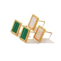 Stainless Steel Stud Earring, 304 Stainless Steel, with Malachite & White Shell, Vacuum Ion Plating, fashion jewelry & for woman 