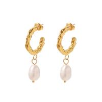 Stainless Steel Drop Earring, 304 Stainless Steel, with Freshwater Pearl, Vacuum Ion Plating, fashion jewelry & for woman, golden 