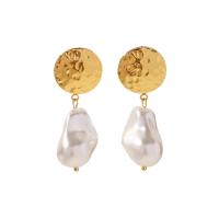 Stainless Steel Drop Earring, 304 Stainless Steel, with ABS Plastic Pearl, Vacuum Ion Plating, fashion jewelry & for woman, golden 