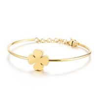 Stainless Steel Bangle, 304 Stainless Steel, Four Leaf Clover, rack plating, for woman 15mm, Inner Approx 65mm 