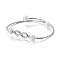 Stainless Steel Cuff Bangle, 304 Stainless Steel, with Shell Pearl, Infinity, rack plating, Adjustable & for woman 8mm, Inner Approx 66mm 