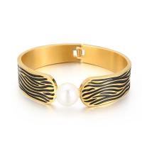 Stainless Steel Cuff Bangle, 304 Stainless Steel, with Shell Pearl, Round, rack plating, for woman & with rhinestone 12mm, Inner Approx 65mm 