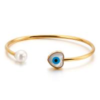 304 Stainless Steel Cuff Bangle, with Shell Pearl & Shell, Heart, rack plating, for woman 3mm, Inner Approx 56mm 