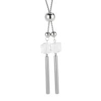 Stainless Steel Sweater Chain Necklace, 304 Stainless Steel, with Crystal, Square, rack plating, for woman Approx 72 cm 