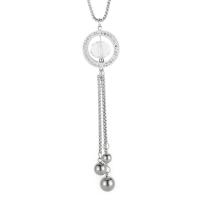 Stainless Steel Sweater Chain Necklace, 304 Stainless Steel, with Crystal, rack plating, for woman & with rhinestone 28mm Approx 65 cm 