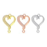 Cubic Zirconia Micro Pave Brass Connector, Heart, plated, DIY & micro pave cubic zirconia & 1/1 loop Approx 1mm 