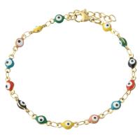 Evil Eye Jewelry Bracelet, 304 Stainless Steel, Vacuum Ion Plating, fashion jewelry & for woman & epoxy gel, golden Approx 7.7 Inch 
