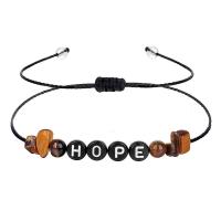 Tiger Eye Stone Bracelets, with Wax Cord & Resin, irregular, handmade, fashion jewelry & Unisex & adjustable & with letter pattern, Adjustable size,max 32cm 
